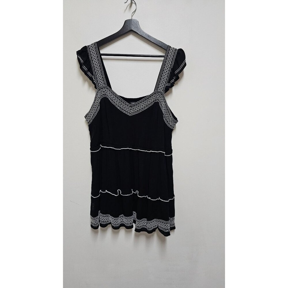 Torrid Black Babydoll Crinkle Gauze Embroidered Tiered Blouse. 